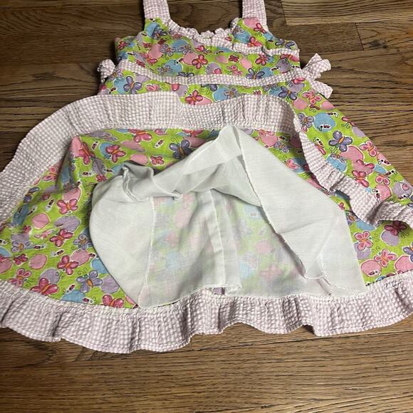 Girls 3T Yellow Pink Seersucker Gingham Dress Butterfly Cotton Blend BT Kids - Picture 5 of 11